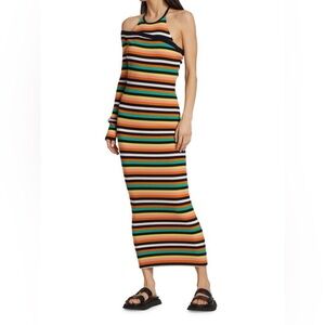 Monse striped one sleeve halter midi dress